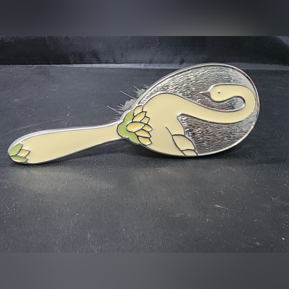 Silver Plated W. Enamel Keepsake Swan And Lotus Baby Hair Brush for Toddler Girl